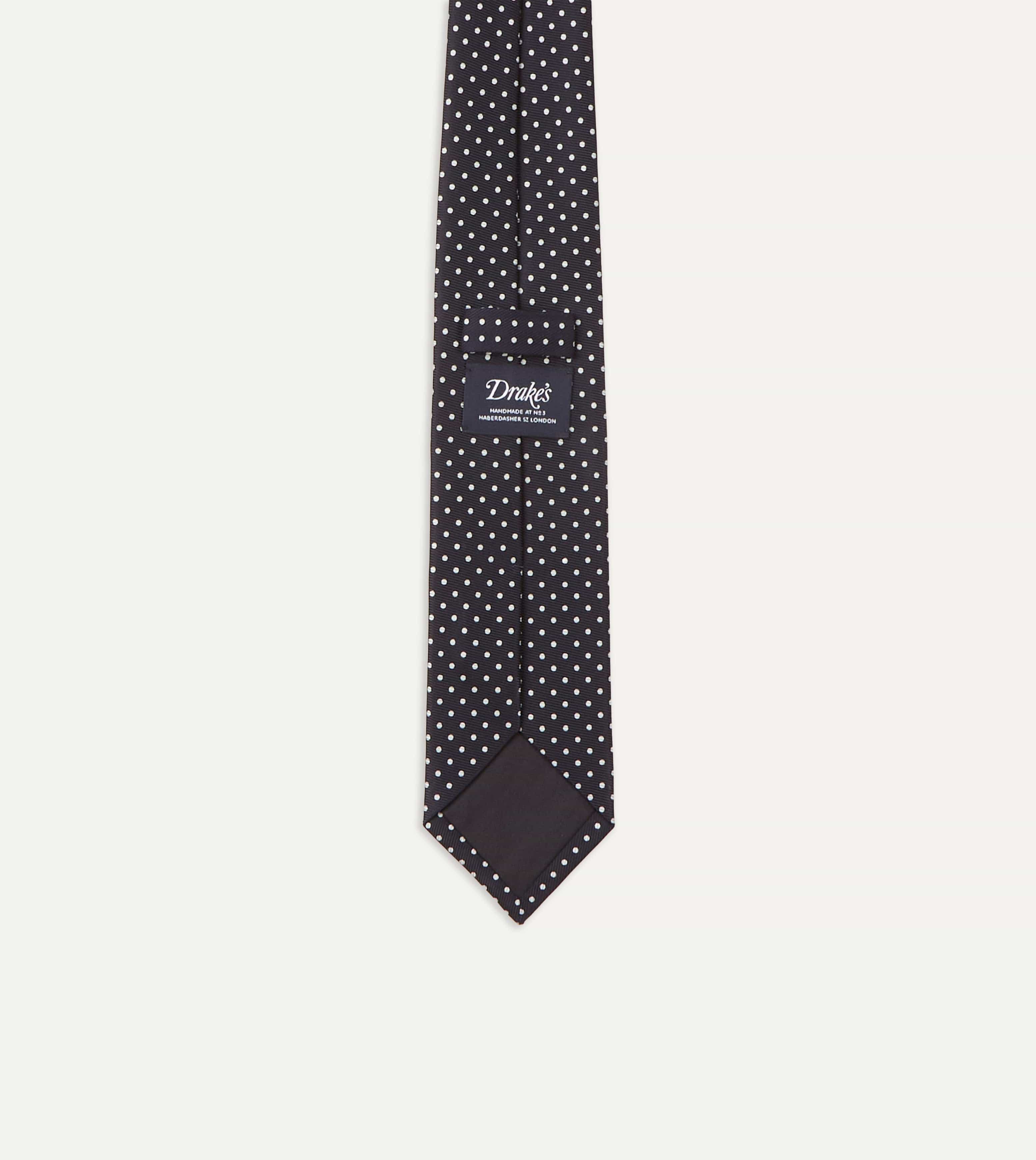 Navy Small Dot Silk Tipped Tie - Image 5