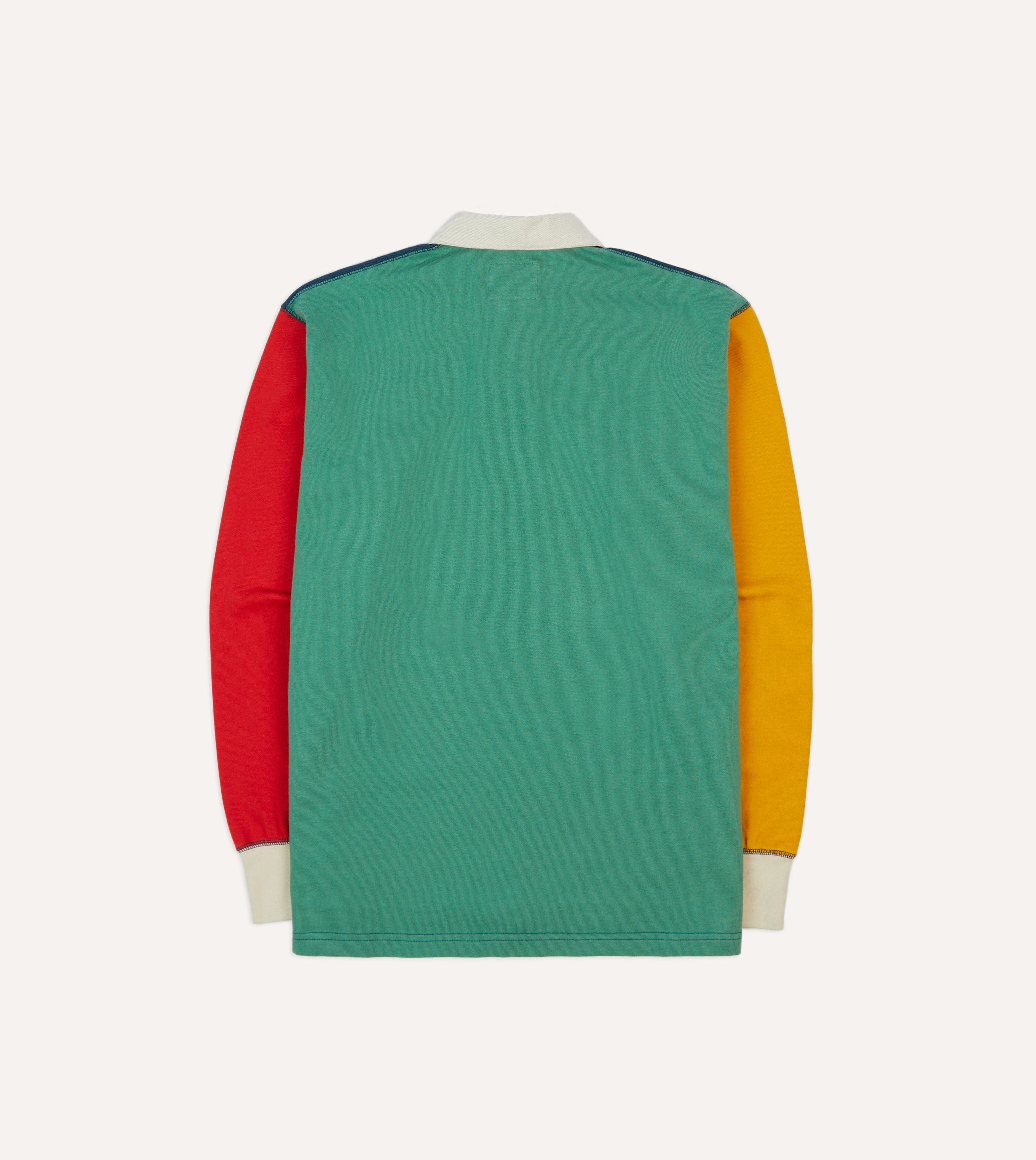Navy, Yellow, Red and Green Colourblock Cotton Rugby Shirt - Image 6