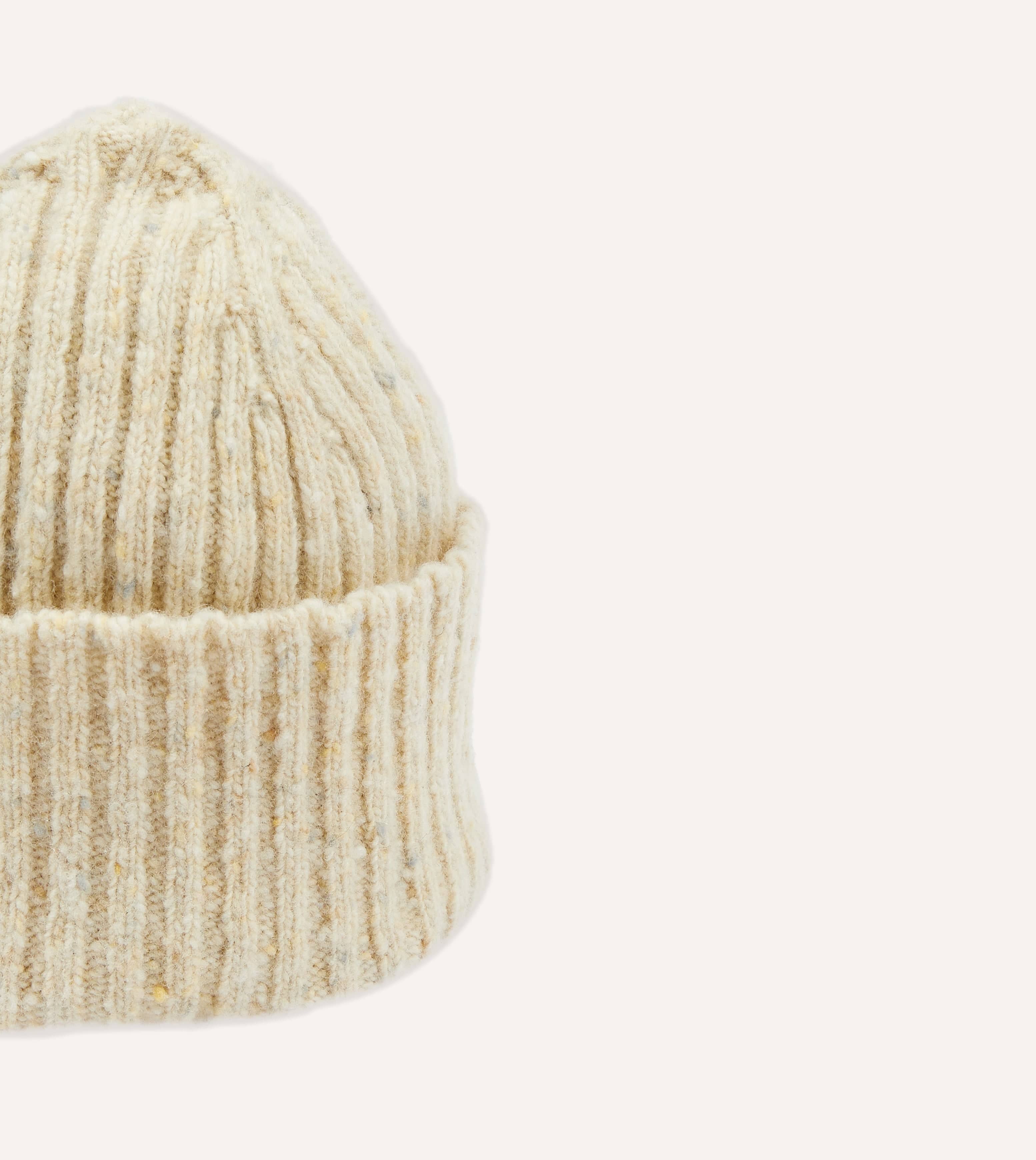 Oatmeal Ribbed Merino Donegal Knit Cap - Image 3