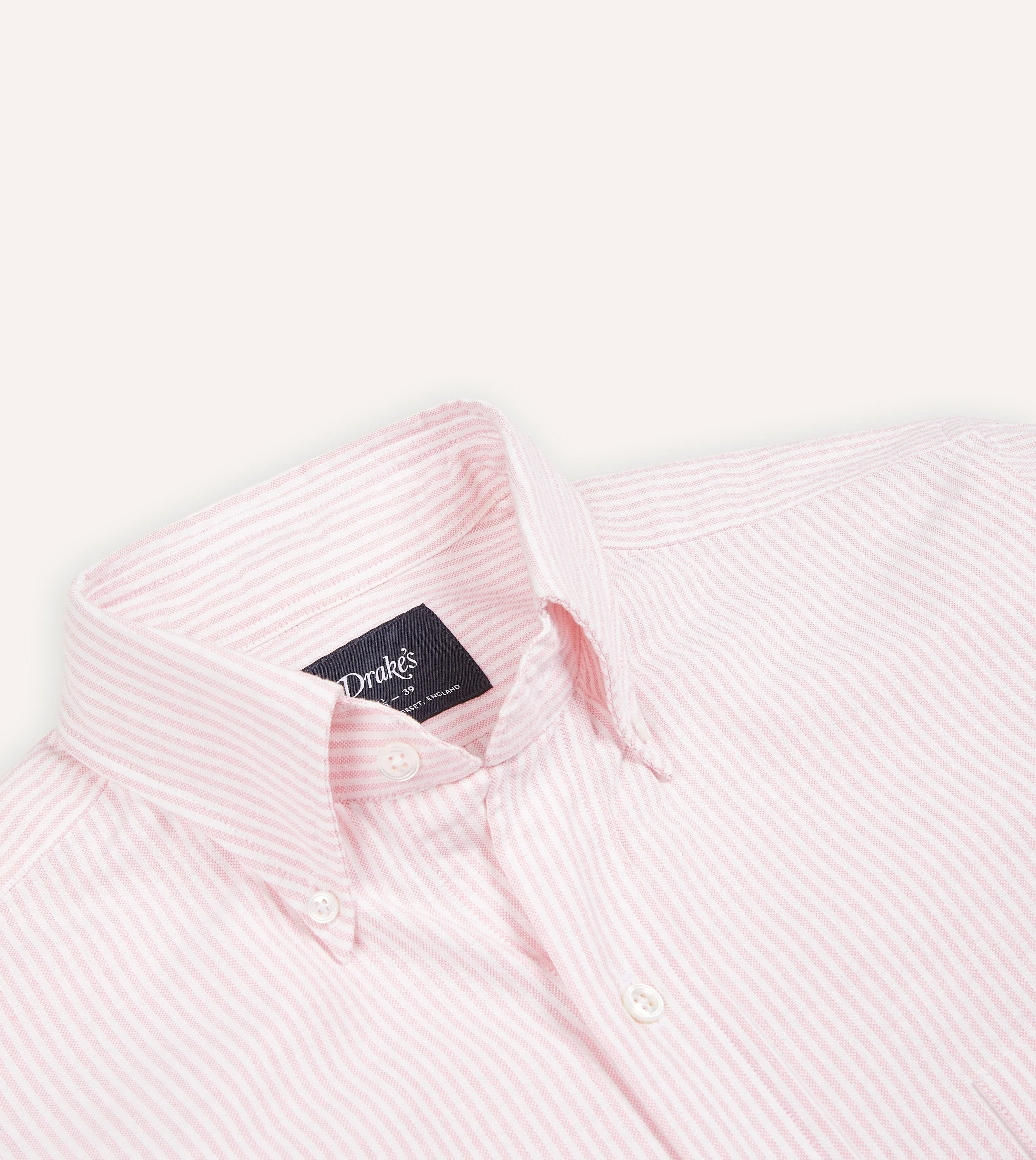 Pale Pink Ticking Stripe Cotton Oxford Cloth Button-Down Shirt - Image 3