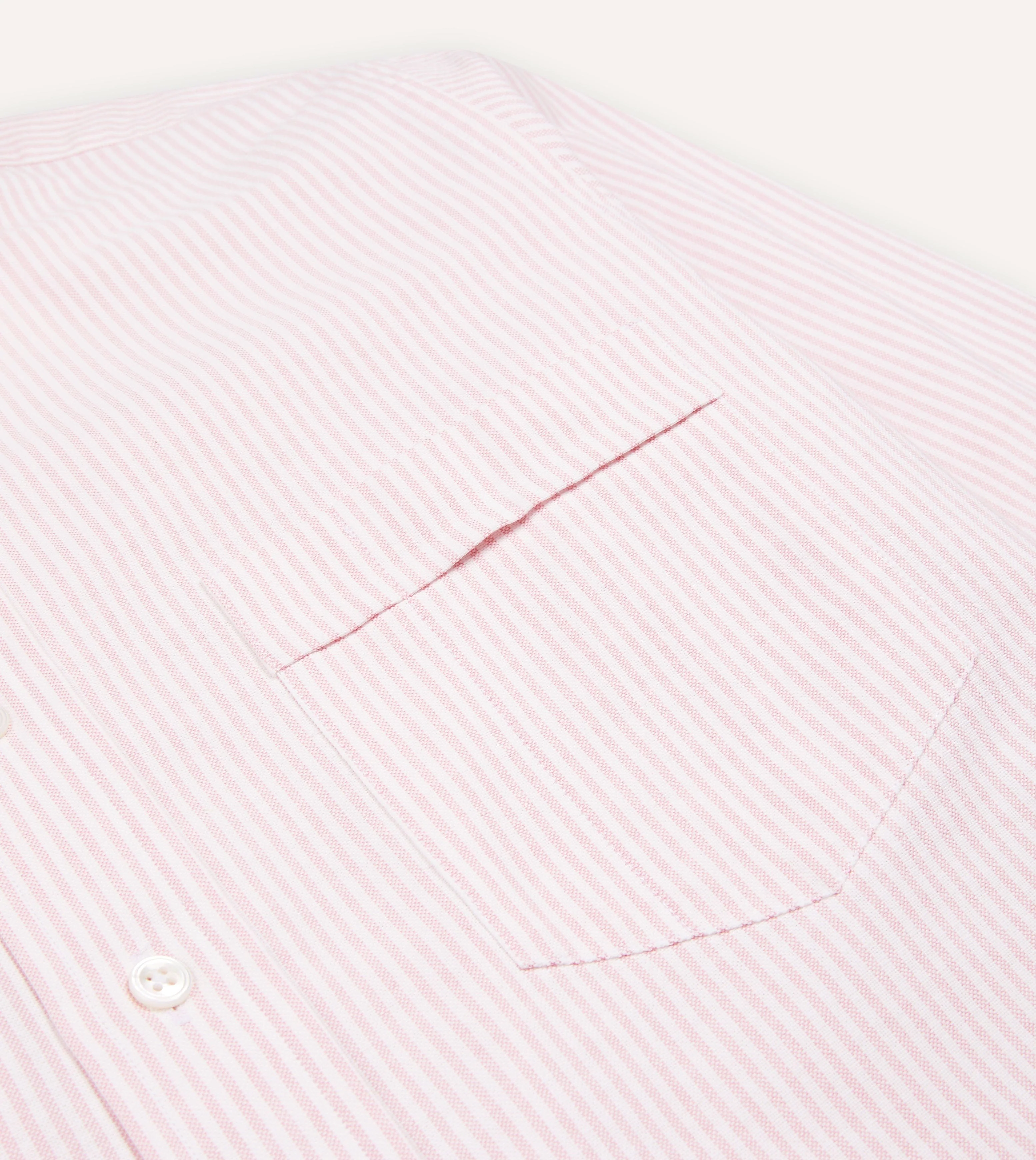 Pale Pink Ticking Stripe Cotton Oxford Cloth Button-Down Shirt - Image 4