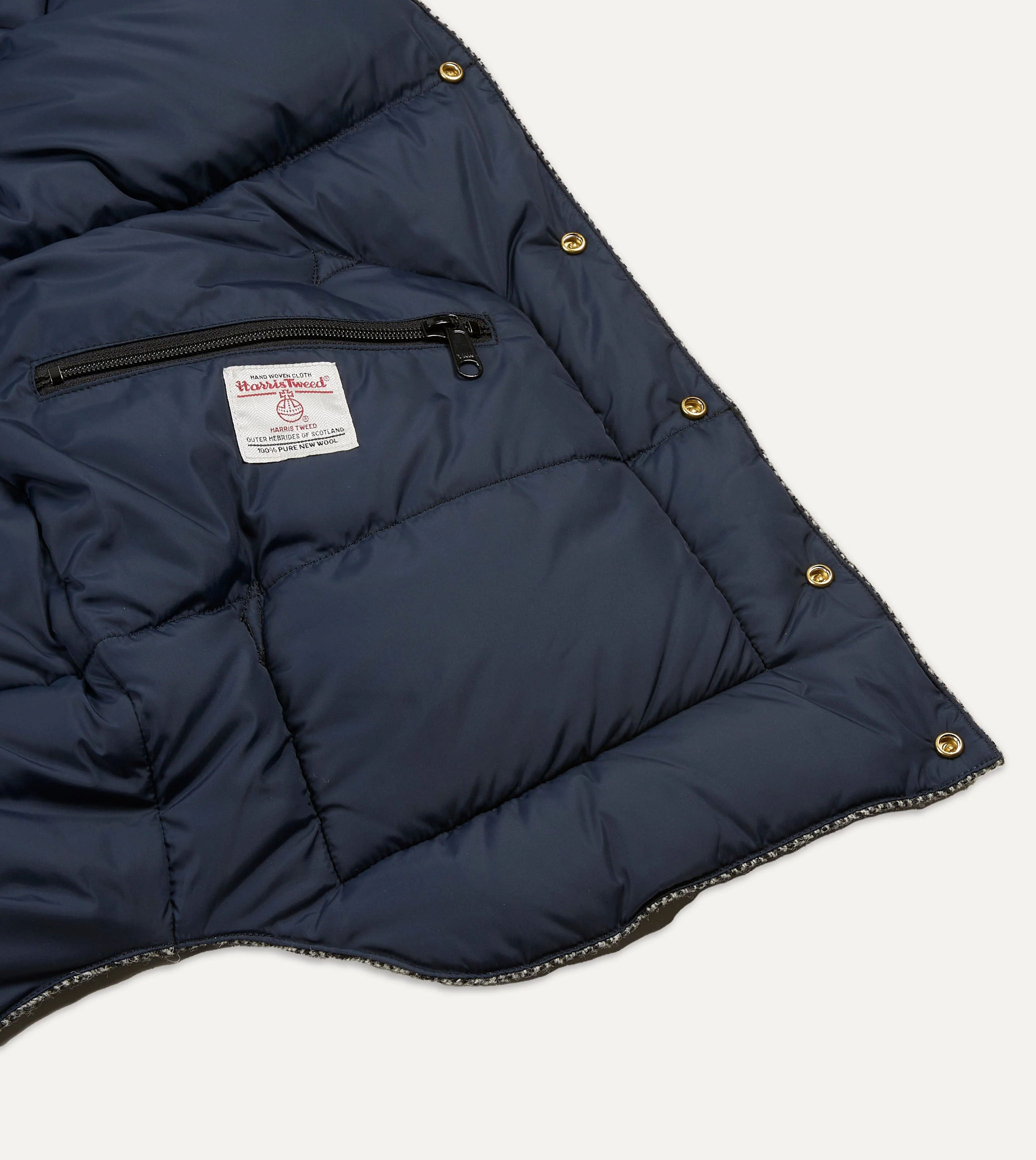 Rocky Mountain Featherbed for Drake's Herringbone Harris Tweed Leather Christy Down Vest - Image 6