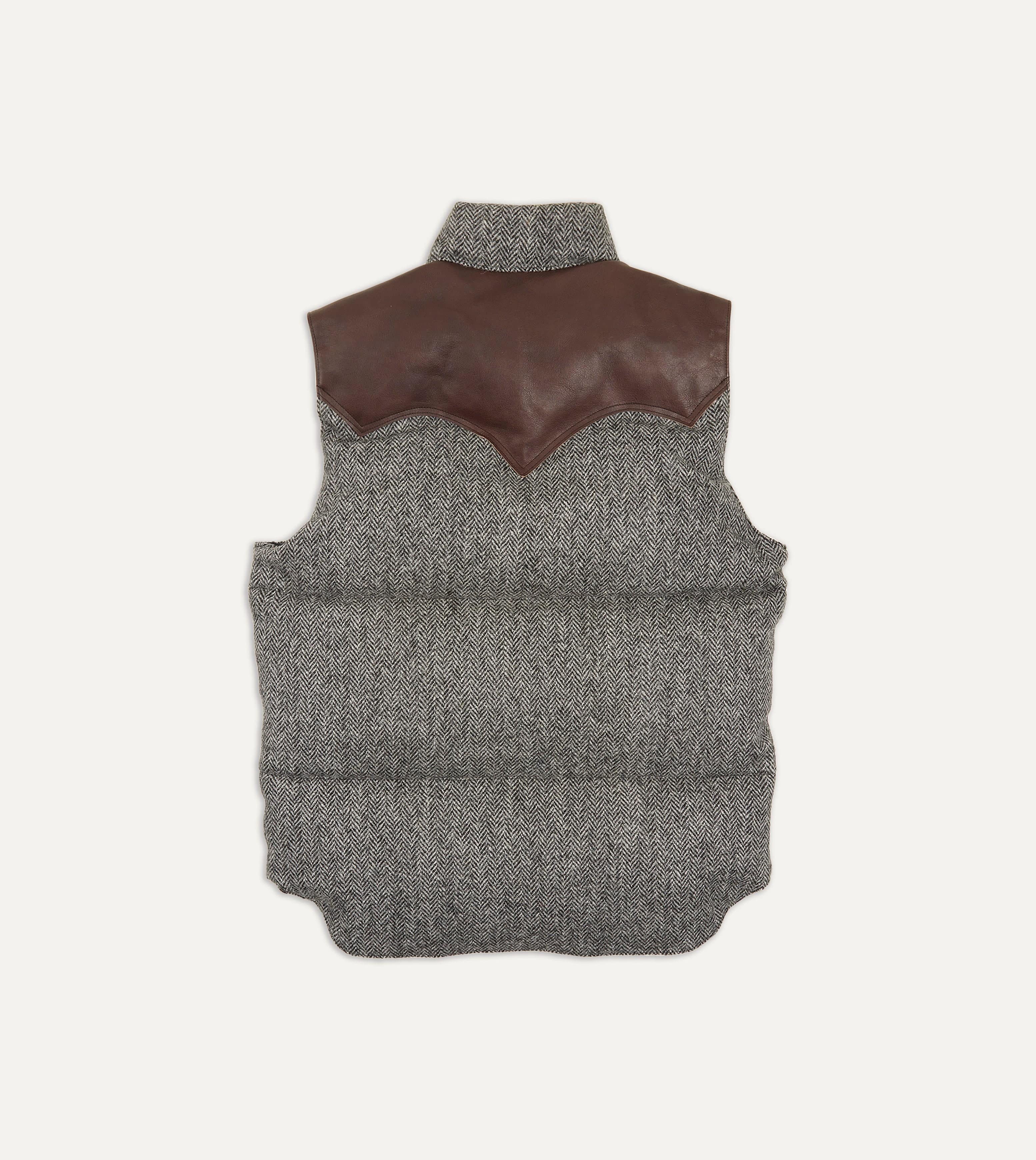 Rocky Mountain Featherbed for Drake's Herringbone Harris Tweed Leather Christy Down Vest - Image 7