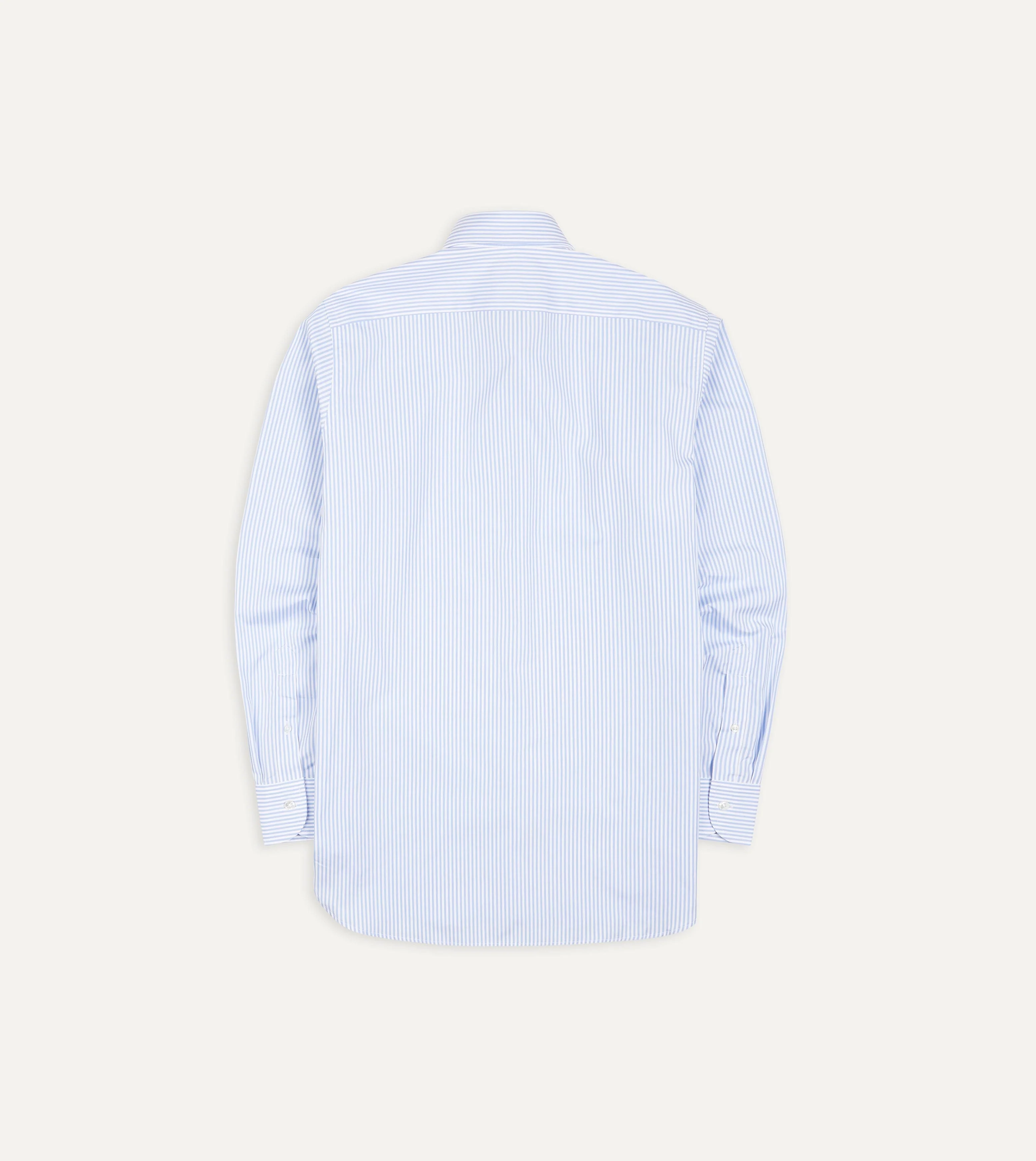 Sky Blue and White Bengal Stripe Spread Collar Cotton Poplin Shirt - Image 3