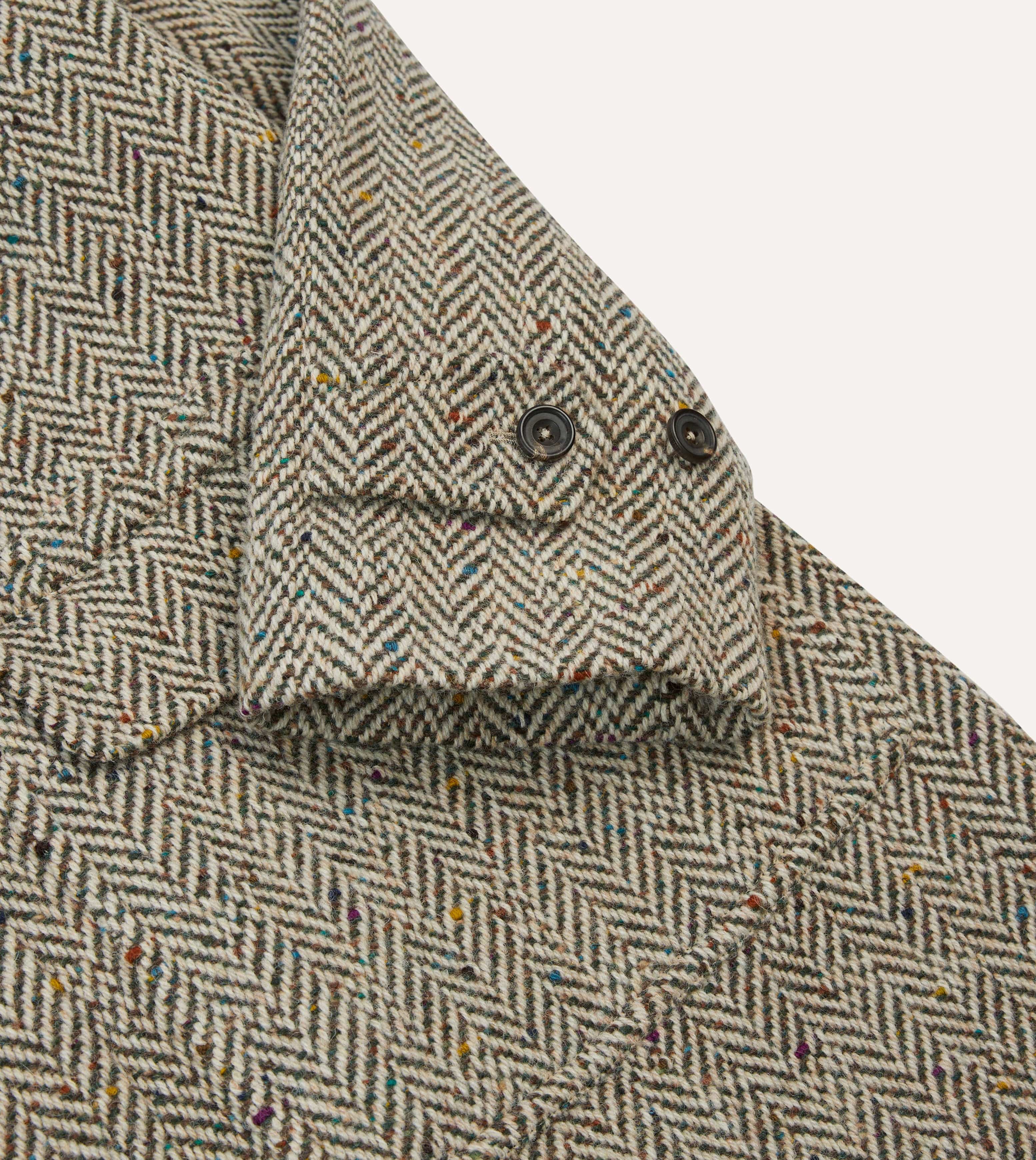 Taupe Herringbone Flecked Wool Raglan Coat - Image 4