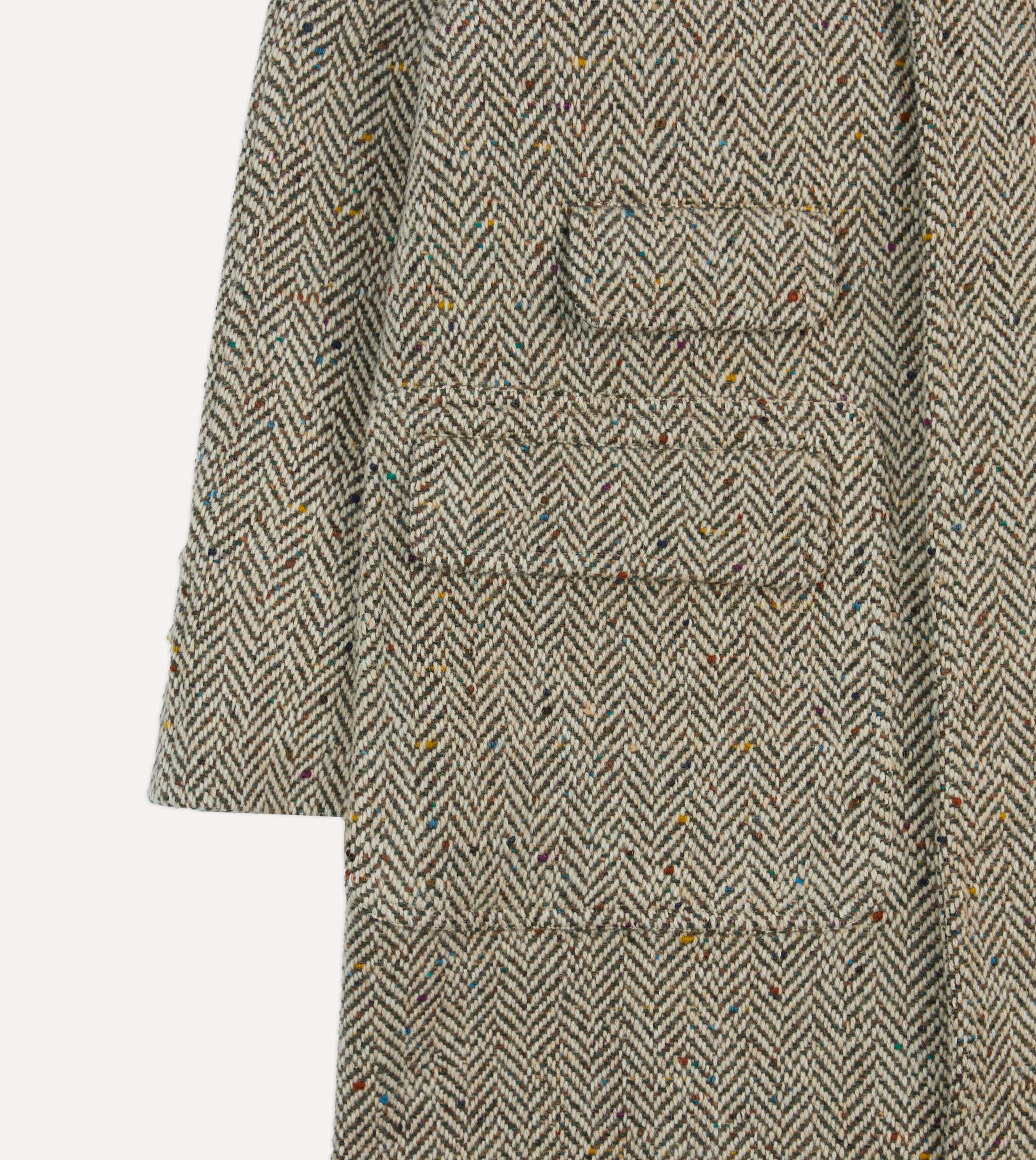 Taupe Herringbone Flecked Wool Raglan Coat - Image 5