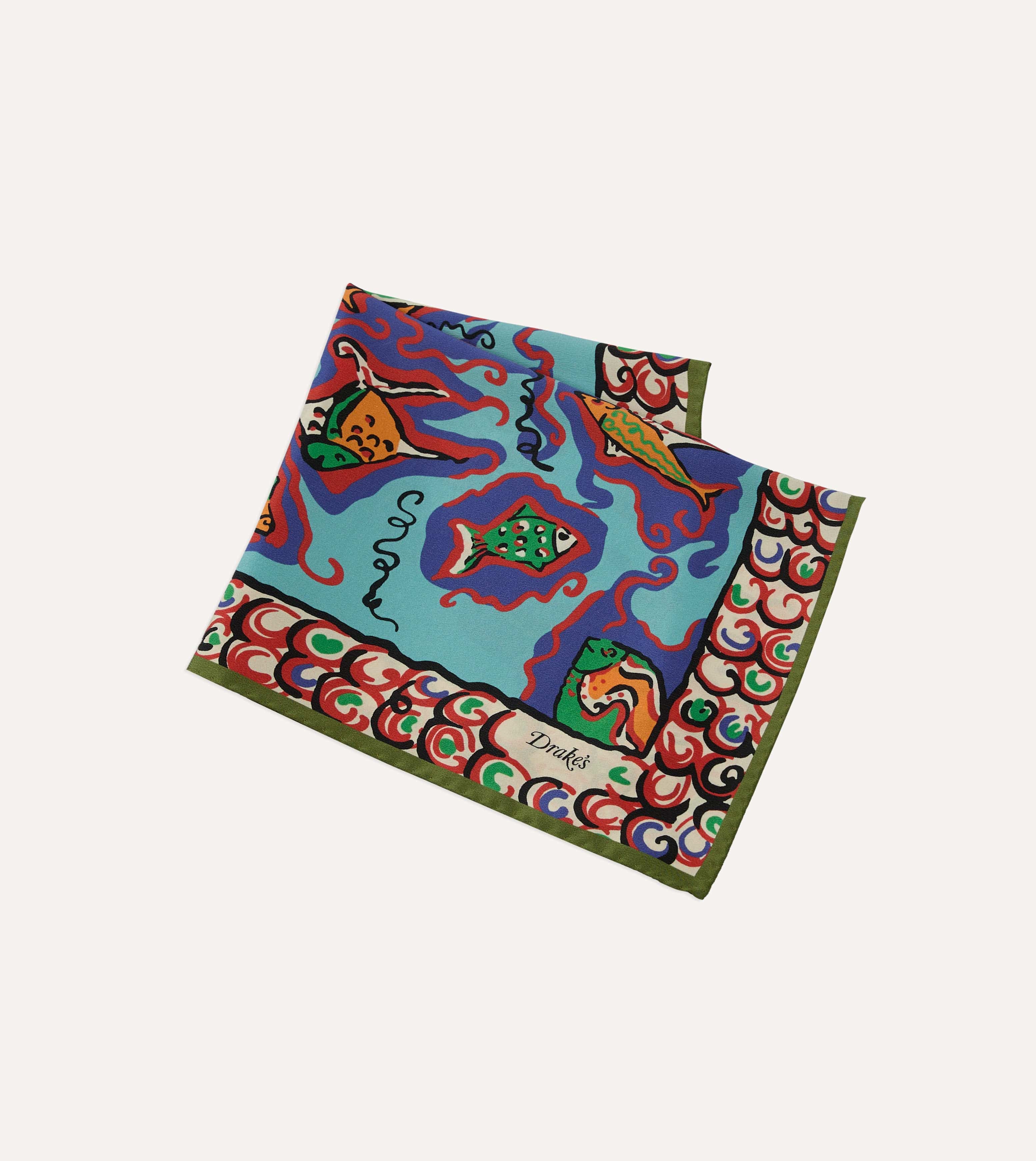Teal Fish Print Silk Pocket Square - Image 3