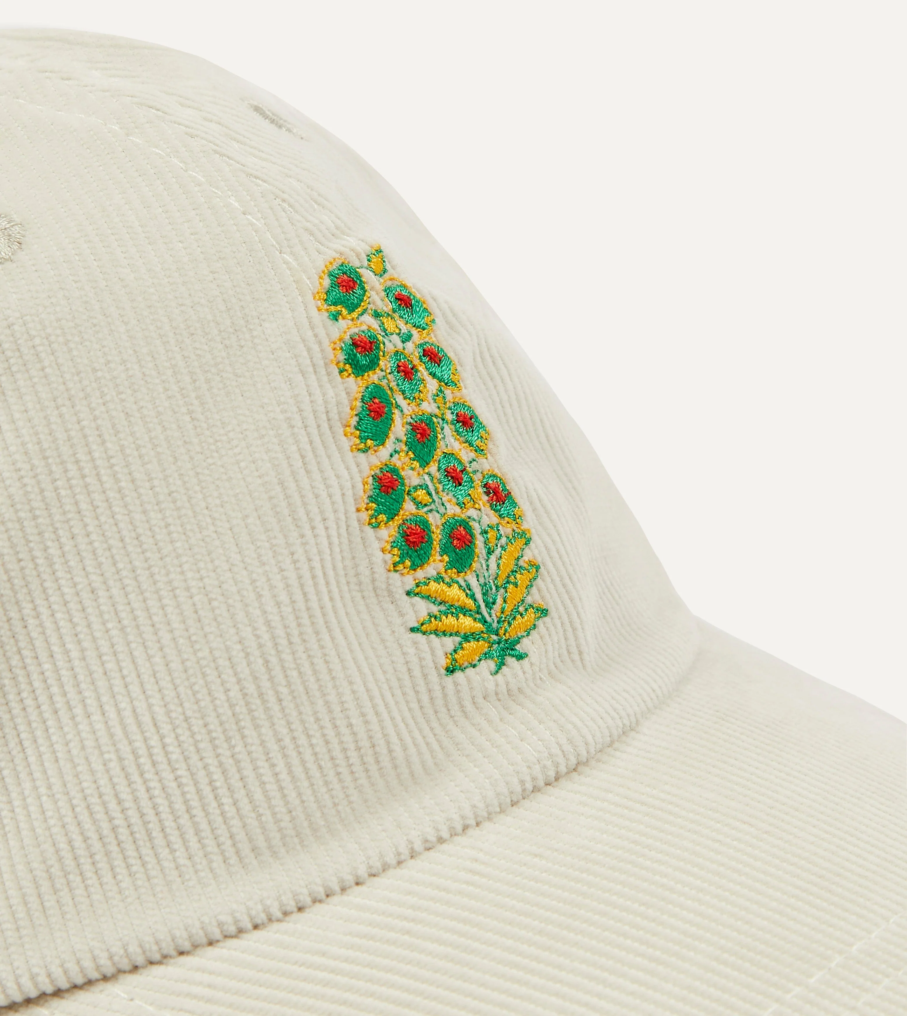 White Flowers Emblem Cotton Corduroy Baseball Cap - Image 3