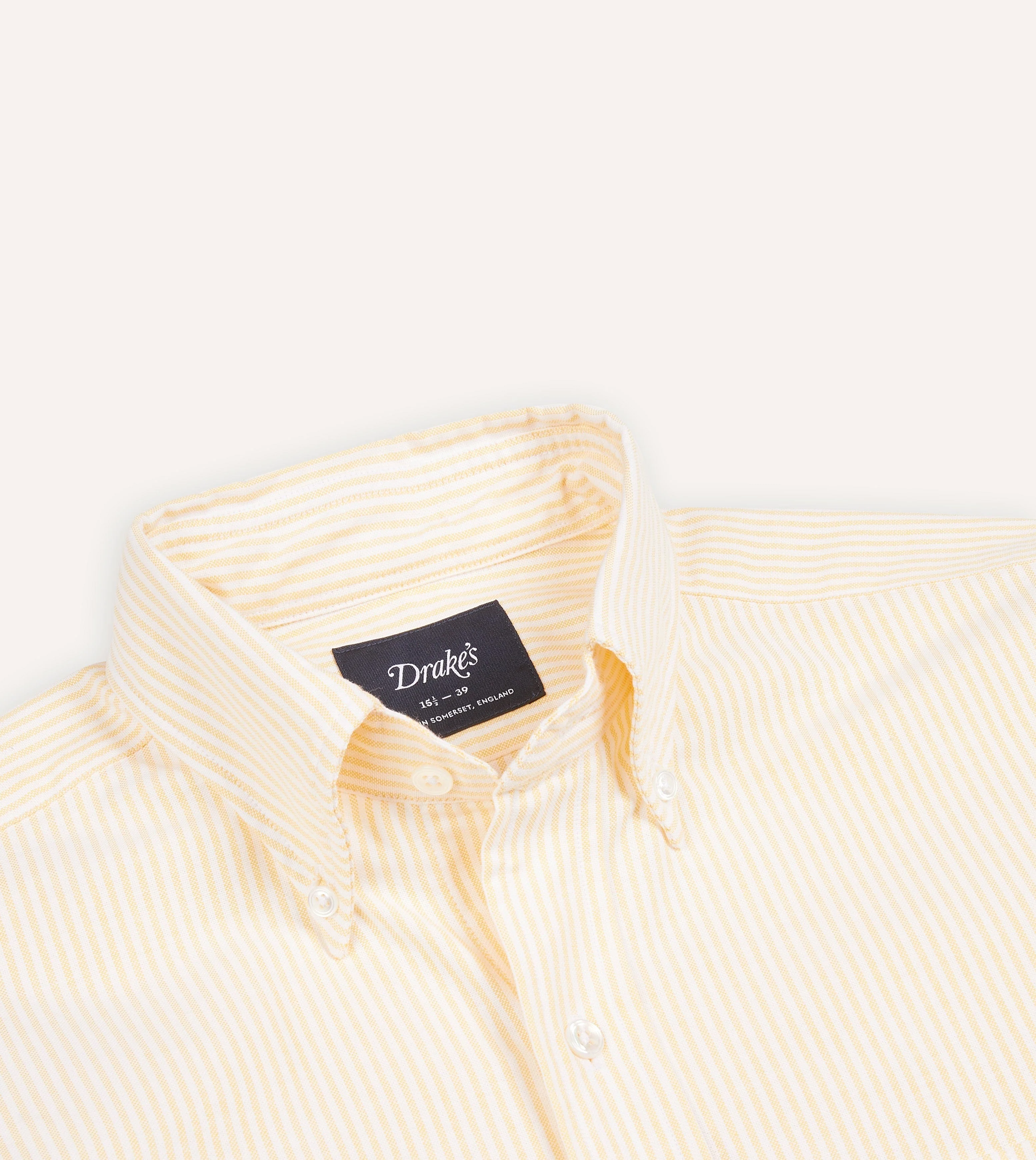 Yellow Ticking Stripe Cotton Oxford Cloth Button-Down Shirt - Image 3